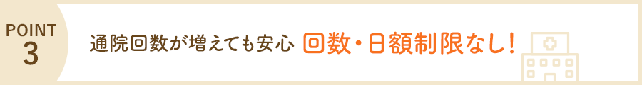POINT3 通院回数が増えても安心 回数・日額制限なし!